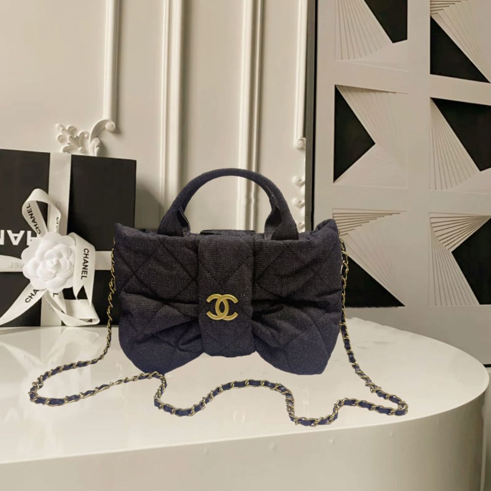 حقيبة يد وكتف نسائية فاخرة Chanel Denim Bow Mini Bag